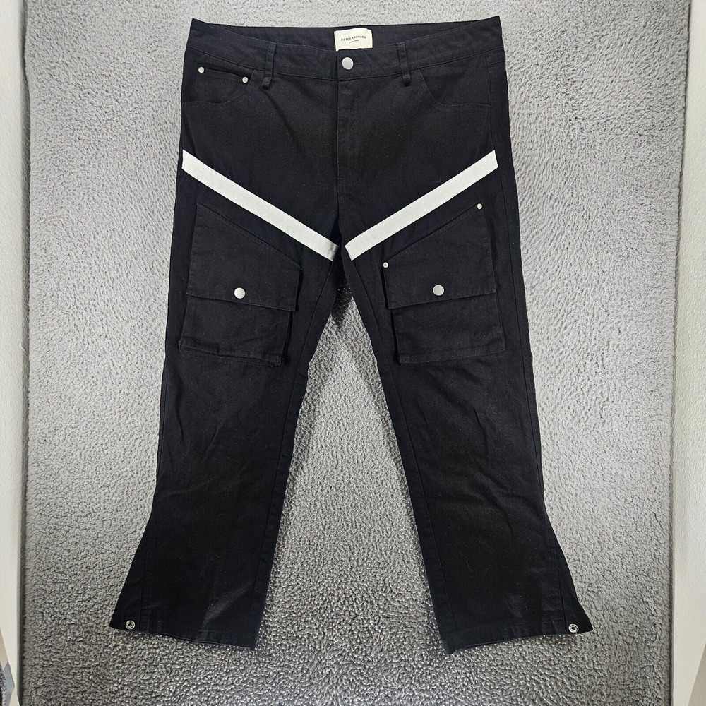 Lifted Anchors Jeans Mens‎ XL 36x27 Denim Snap Pockets Black w White Stripes